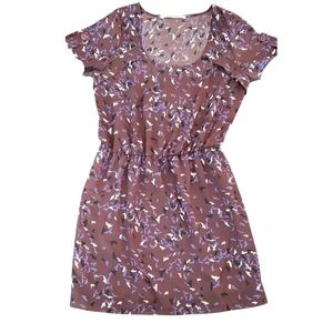 Collective Concepts Women Large Purple Bird Print Short Sleeve Dress